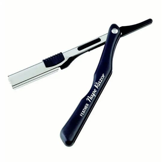 Jatai Feather Nape and Body Razor Folding Handle, Black