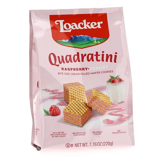 Loacker Quadratini Raspberry Yogurt, 7.76 Oz Wafer Cookies