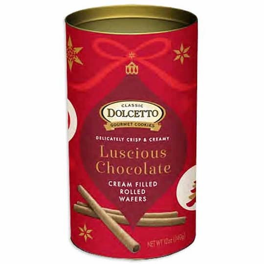 Dolcetto Holiday Gift Tin – Luscious Chocolate Wafer Rolls 12 Oz